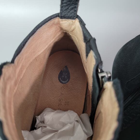 Caslon Womens Black Leather Zip High Wedge Heel Ankle Boots 9.5 M Waterproof - Picture 9 of 13